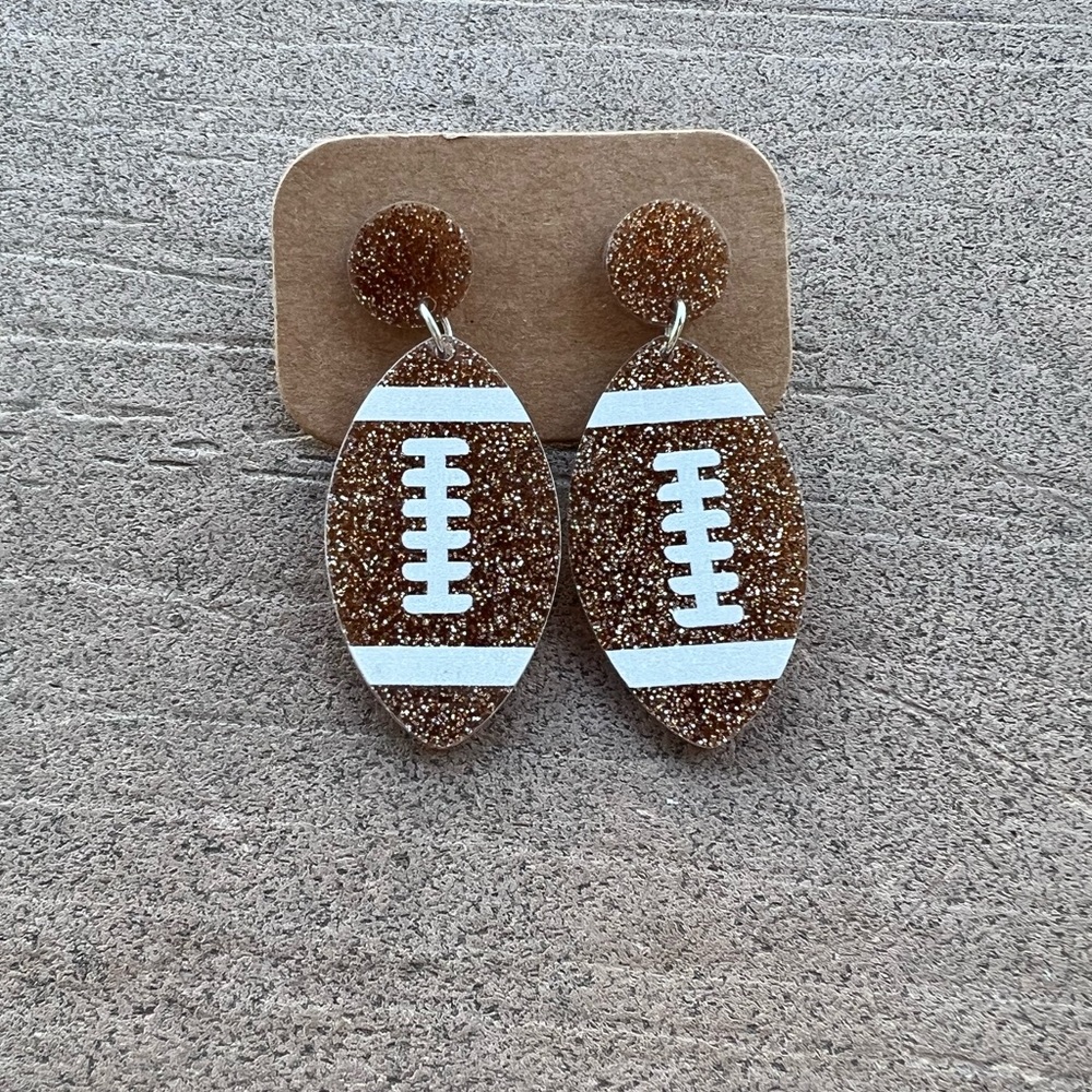 Glitter football dangle earrings